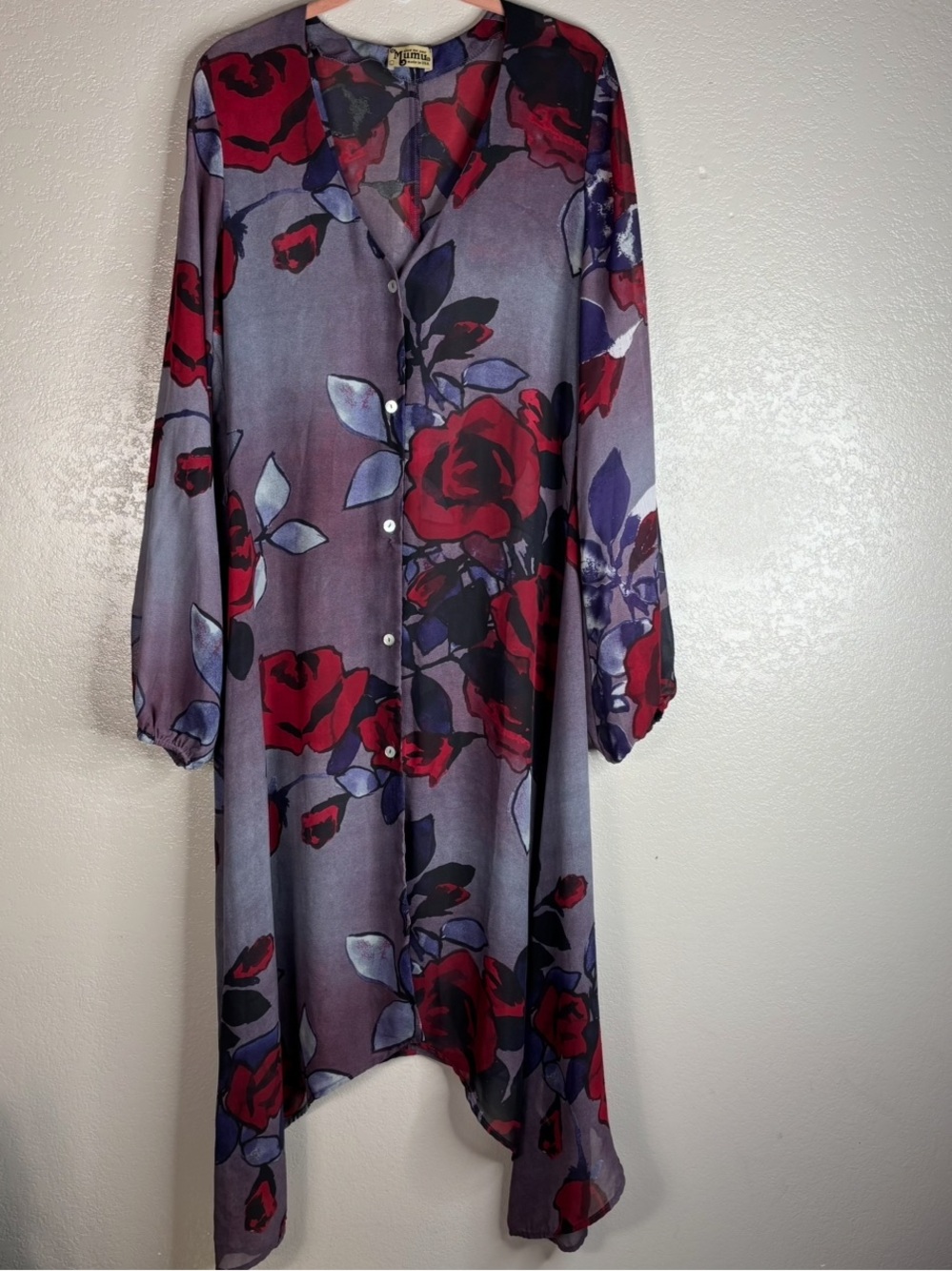 Show Me Your MuMu Sheer Asymmetrical Midi Dress Red & Purple Floral Size Large